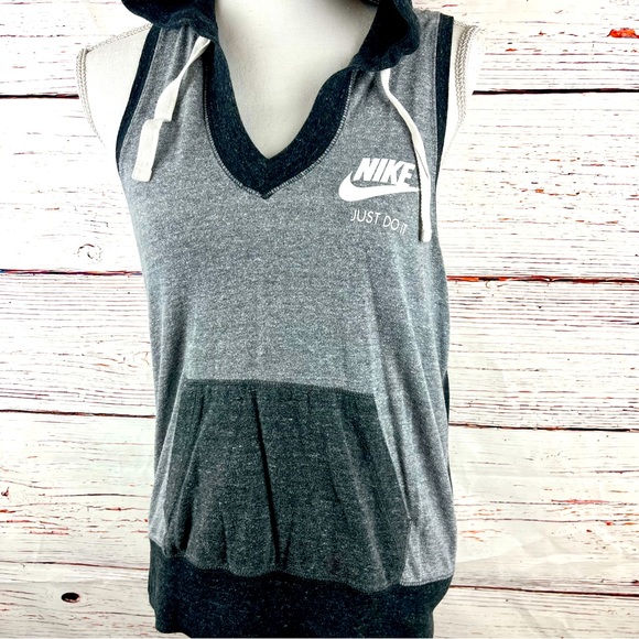 Nike Sleeveless Hoodie Gray Black – Just Do It Logo Size M - Picture 1 of 4